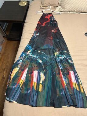 Anthropologie Black Maxi Dress with Multicolor Floral Print